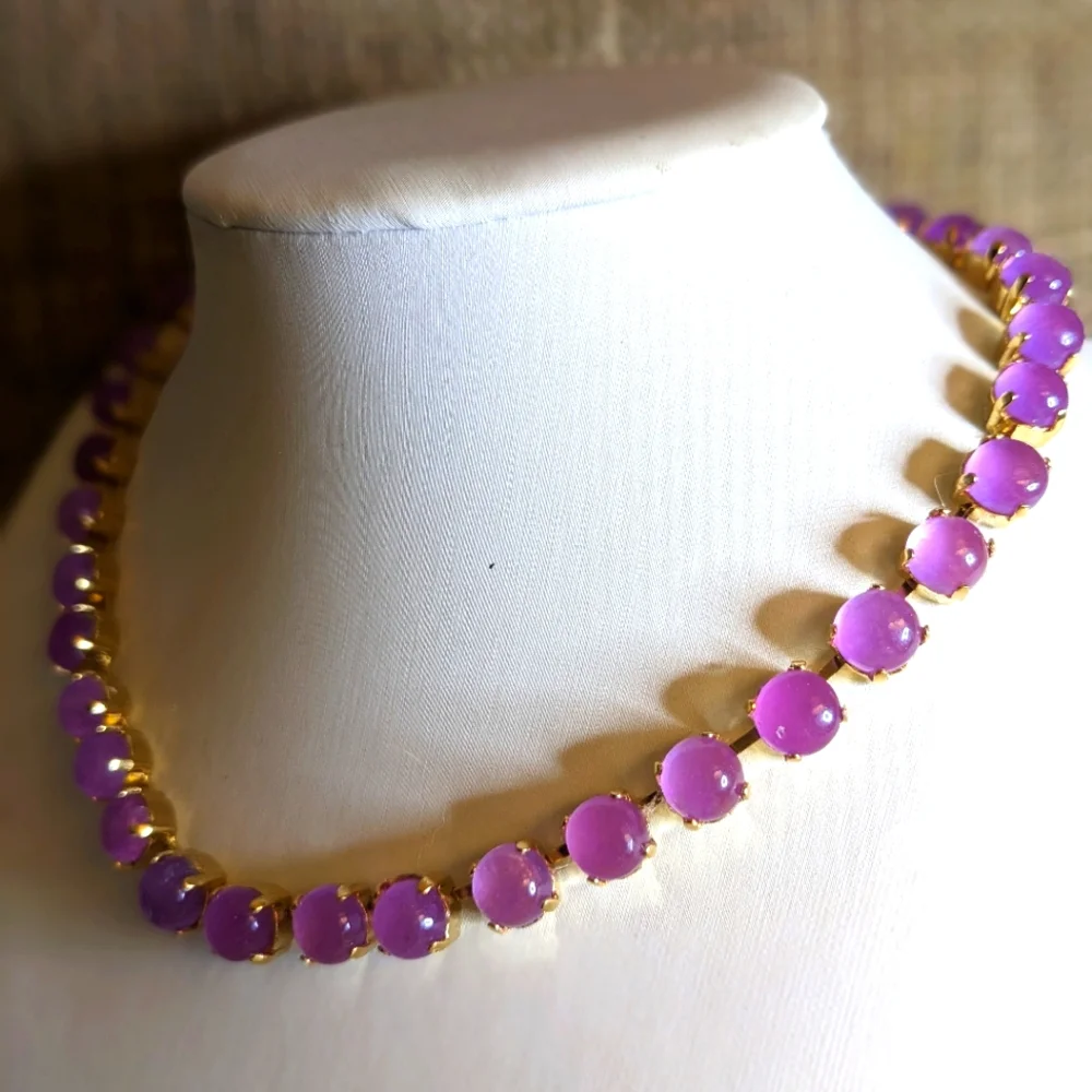 Natural Lavender Purple Jade Necklace in 14K Gold Plated - Picture 3 of 6
